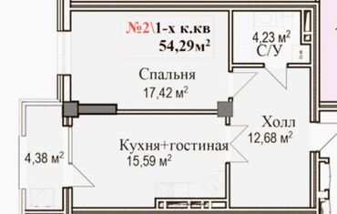 ишу квартира арча бешик: 1 бөлмө, 54 кв. м, Элитка, 12 кабат, ПСО (өзү оңдоп түзөтүп бүтүү үчүн)