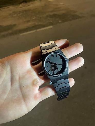 tap.az saatli: Tissot avtomatik qol saatı – qara metal bracelet və skelet mexanizmli — 4