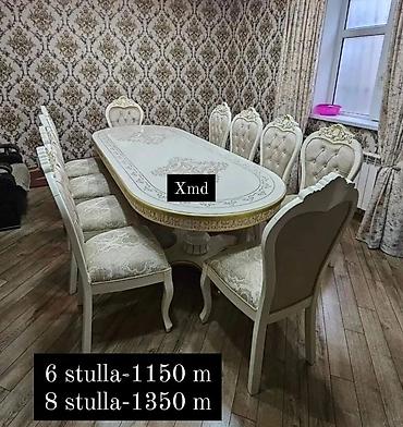 ofis stol stullari: Klassik üslubda yemək otağı dəsti - Rəng: krem/ivori, qızılı naxış və — 1