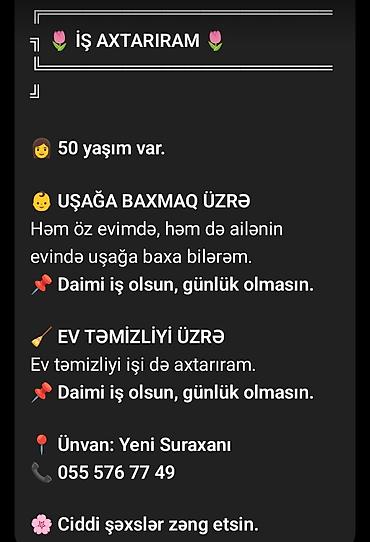 uşaqa baxmaq: Uşaq baxımı və ev təmizliyi xidməti - 50 yaş - Uşağa baxmaq: həm öz — 1