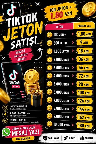 Digər xidmətlər: TikTok jeton satışı – sürətli, təhlükəsiz və rahat xidmət! Qiymətlər — 5