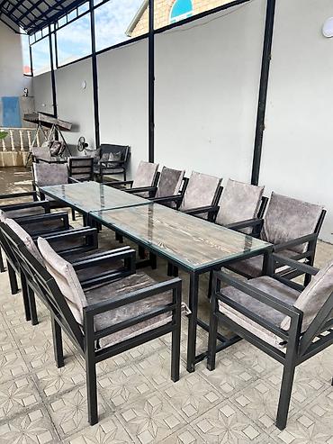 masa ofis: Bağ, hovuzkənarı, veranda və həyət üçün metal karkaslı mebel dəsti — 1