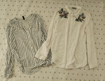 bluze za novu godinu: H&M, M (EU 38), Viscose, Stripes, Floral, Single-colored, color - White