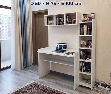 Ağ rəngdə funksional iş/oxu küncü mebeli dəsti. Tərkib: - Yazı