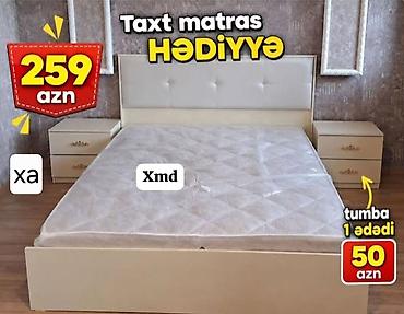 klass mebel: Taxt dəsti – matras hədiyyə! - Rəng: açıq krem - Başlıq: yumşaq üzlü — 1