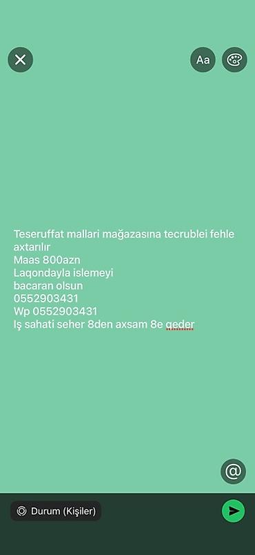 gunluk fehle: Vakansiya: Təsərrüfat malları mağazasında fəhlə - Tələblər: təcrübəli — 1