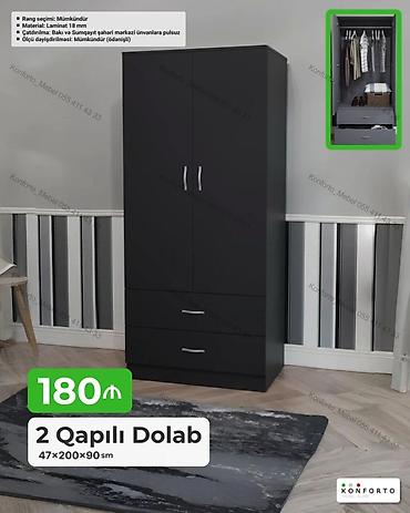 Dolablar: 2 qapılı geyim dolabı – ölçü: 47×200×90 sm - Material: 18 mm laminat — 1