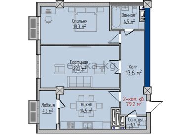 Продажа квартир: 2 комнаты, 79 м², Элитка, 7 этаж, ПСО (под самоотделку)