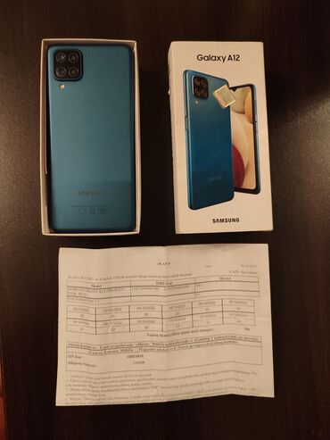 samsug j6: Samsung Galaxy A12, 32 GB, rəng - Göy, Zəmanət, Barmaq izi, İki sim kartlı