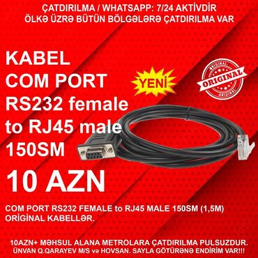 Digər kompüter aksesuarları: ⭐Kabel COM Port RS232 female to RJ45 male 1,5m – 10 AZN