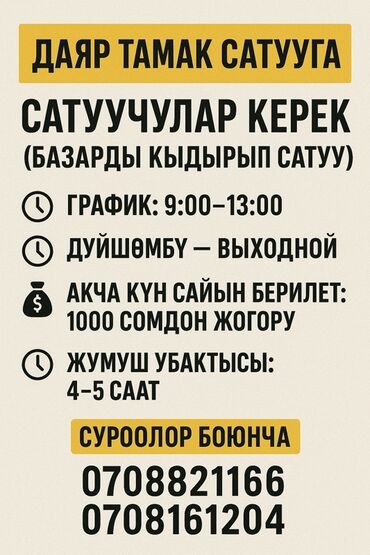 камера для магазина: Вакансия: продавцы готовой еды (разносная торговля по рынку) - График