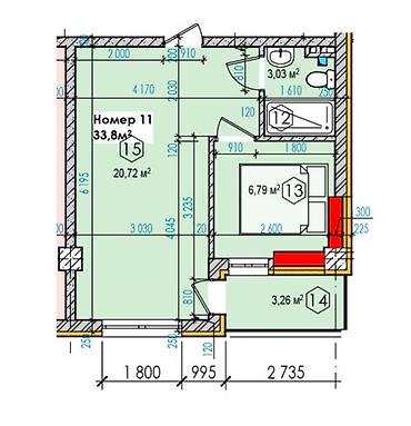 бишкек гостиница: 1 комната, 33 м², 2 этаж — 1