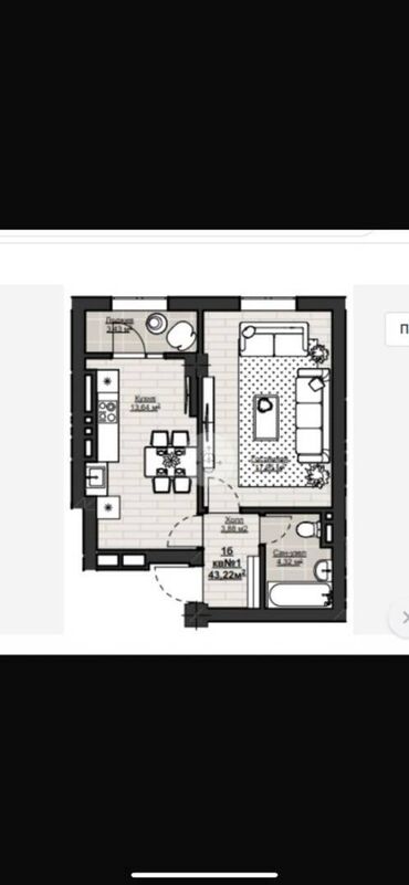 продаю 1ком квартиру: 1 комната, 43 м², Элитка, 11 этаж, ПСО (под самоотделку)