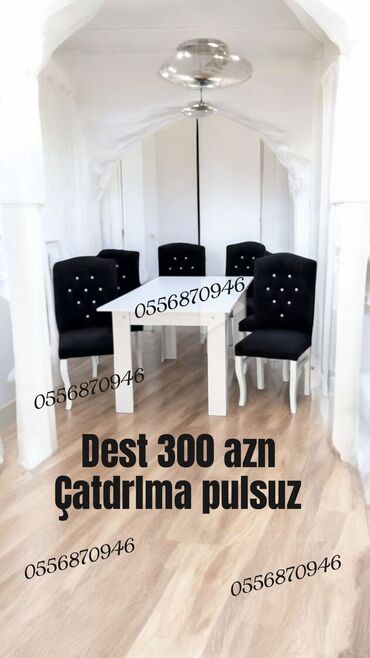 Masa və oturacaq dəstləri: Qonaq otağı üçün, Yeni, Açılmayan, Dördbucaq masa, 6 stul — 7