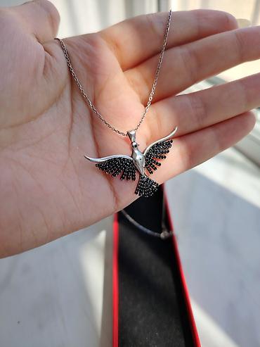 gumuş boyunbagı: Gümüş rəngli quş fiqurlu boyunbağı - Material: metal ərinti, gümüş — 2