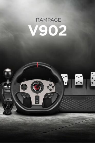 oyun komputerləri: Rampage V902 oyun sükanı, qaz və əyləc pedalları və sürət qutusu ilə