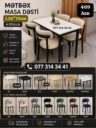 ucuz mallar toptan: Mətbəx masa dəsti – 1.20 × 70 sm, 4 stulla Xüsusiyyətlər: - Yüksək — 1