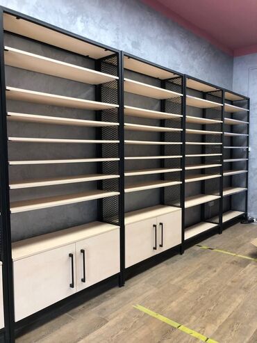 Rəf vitrinləri: Mağaza üçün metal karkaslı rəf sistemi - Dizayn: Qara rəngli, möhkəm — 14