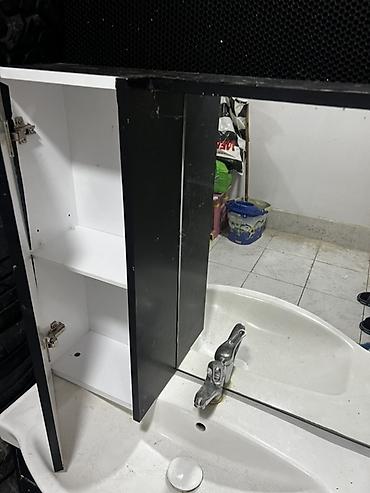 Hamam dolabları: Hamam üçün lavabo dəsti - Material: ağ keramika lavabo, qara rəngli — 5