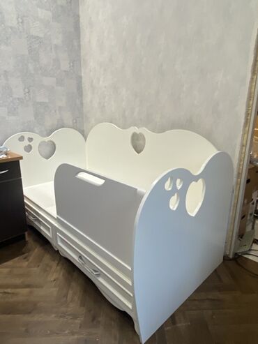 Yataq otağı dəstləri: Uşaq üçün funksional ağ çarpayı - Material: möhkəm MDF/şpon lövhə, ağ — 6