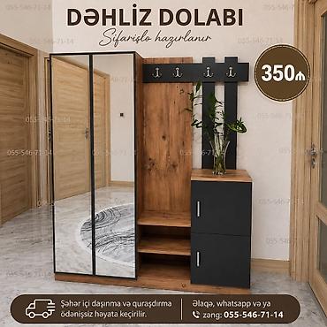 Dəhliz dolabı – sifarişlə hazırlanır - Müasir dizayn: qara və ağac