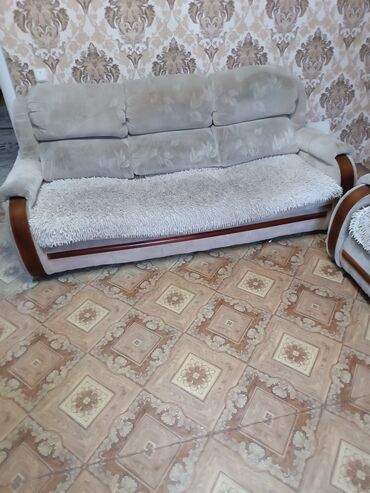 корпусная мебель диван: Диван-керебет, түсү - Саргыч боз, Колдонулган