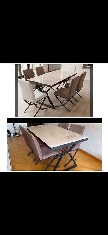 bağ mebelləri sədərək: Masa desti satilir 6 stul daxil. Masa wuwedendi. Olcu 135x90 *Qiymeti — 1