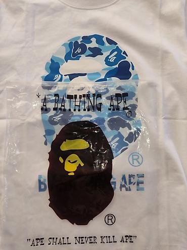 зипка bape: Футболка A Bathing Ape (BAPE) - Цвет: белый-синий - Принт: крупный — 1