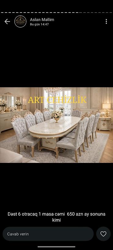 Masa və oturacaq dəstləri: Qonaq otağı üçün, Yeni, Açılmayan, Oval masa, 8 stul — 7