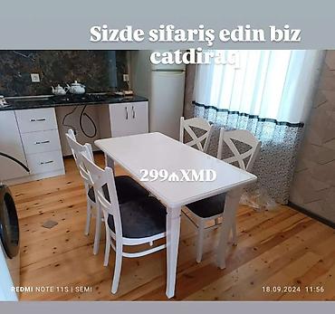 Masa və oturacaq dəstləri: Mətbəx masa dəsti - Dəst: 1 ədəd masa + 4 ədəd stul - Masa ölçüsü — 3