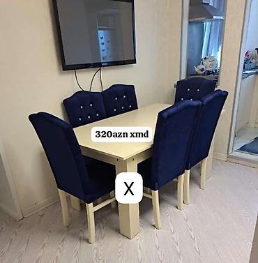 Masa və stul dəsti - Dəst: 1 ədəd düzbucaqlı yemək masası + 6 ədəd