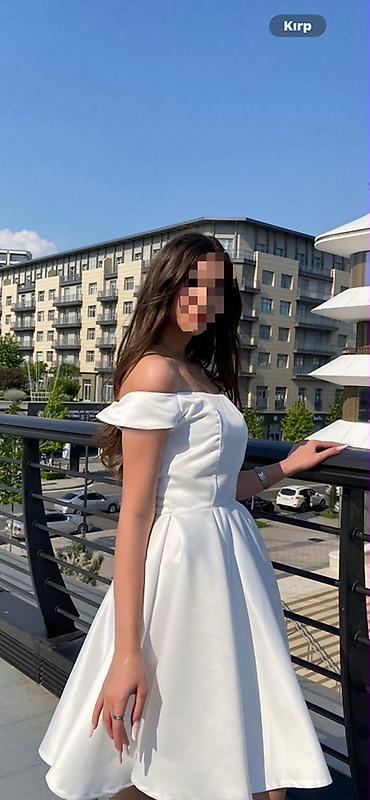 tirmə şal: Ağ rəngli qısa ziyafət/libas – off-shoulder model - Rəng: saf ağ - — 2