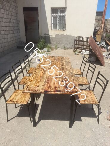 baxca stolu: Yeni, Kvadrat masa, 6 stul, Açılmayan, Stullar ilə, Taxta, Azərbaycan