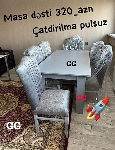 qabaq usdolu: Mətbəx üçün, Yeni, Açılmayan, Dördbucaq masa, 6 stul — 3