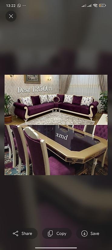 Klassik üslubda qonaq otağı dəsti - Künc divan: Bənövşəyi məxmər