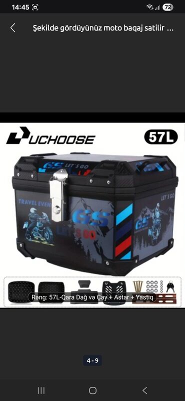 robotlaşdırılmış sürət qutusu: Moto baqaj qutusu – DUCHOOSE GS “LET’S GO” - Həcm: 57 litr -