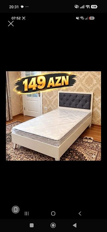 Tək nəfərlik çarpayı və döşək dəsti. - Rəng: ağ karkas, tünd boz
