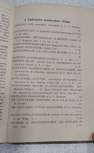 Digər kitablar və jurnallar: Qədimi kitab, 1892-ci il nəşri olan kitab satılır. Visby. Korta — 11