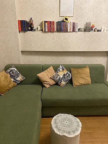 mingəcevir divan: Yaşıl rəngli L formalı künc divan - Müasir minimal dizayn, düz — 2