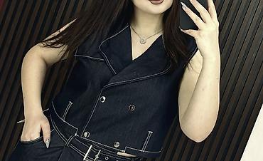 Üst geyimi: Qadınlar üçün qısa denim jilet - Material: qalın denim (cins parça) - — 1