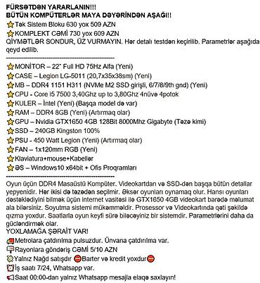 Masaüstü kompüterlər və iş stansiyaları: FÜRSƏTDƏN YARARLANIN!!! BÜTÜN KOMPÜTERLƏR MAYA DƏYƏRİNDƏN AŞAĞI!! ⭐Tək — 2