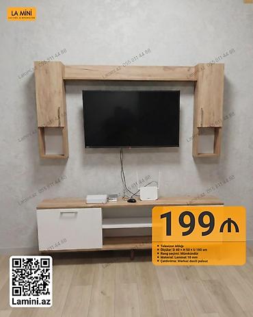 TV altlığı: TV altlığı və divar modulu dəsti - Dizayn: Minimalist üslubda, ağ və — 1