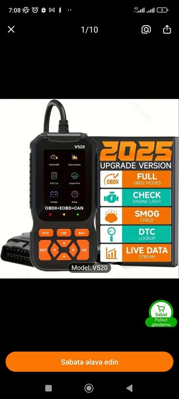 Diaqnostik avtomobil skanerləri: V520 peşəkar OBD2 skaner. 7.11 sm rəngli ekran.Avtomobil diaqnostikası