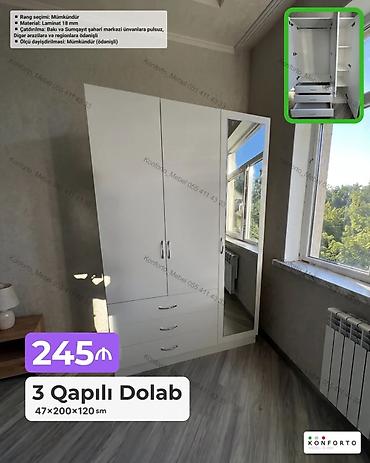 3 qapılı dolab – 47×200×120 sm - Material: 18 mm laminat - Rəng