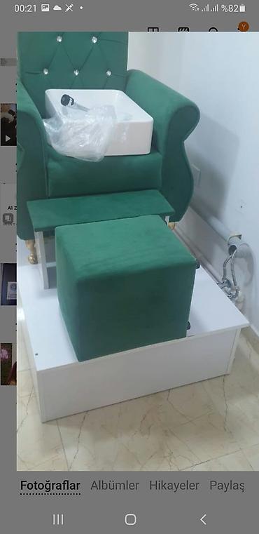 medbext mebeli: Pedikür kreslosu və podiyum dəsti - Rəng: zümrüd yaşıl - Material — 1
