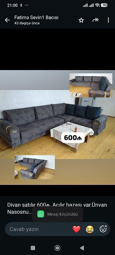 Мебель: Divan satılır 600₼. Açılır bazası var.Ünvan Nasosnu. 5352. Fatimə99 — 1