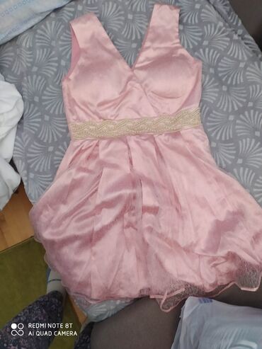 svecane haljine od satena i cipke: XL (EU 42), bоја - Roze, Večernji, maturski, Top (bez rukava)