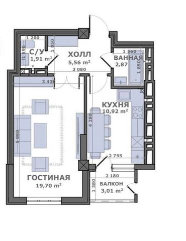 квартира на лень: 1 бөлмө, 44 кв. м, Элитка, 3 кабат, ПСО (өзү оңдоп түзөтүп бүтүү үчүн)