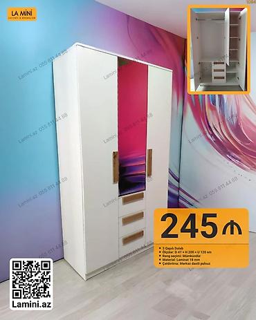 Ev üçün mebel: 3 qapılı dolab - Ölçülər: Dərinlik 47 sm × Hündürlük 200 sm × Uzunluq — 1