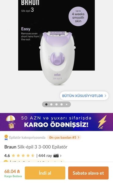 braun epilator qiymeti: Epilyator, Braun, Bədən üçün, İşlənmiş, Ödənişli çatdırılma